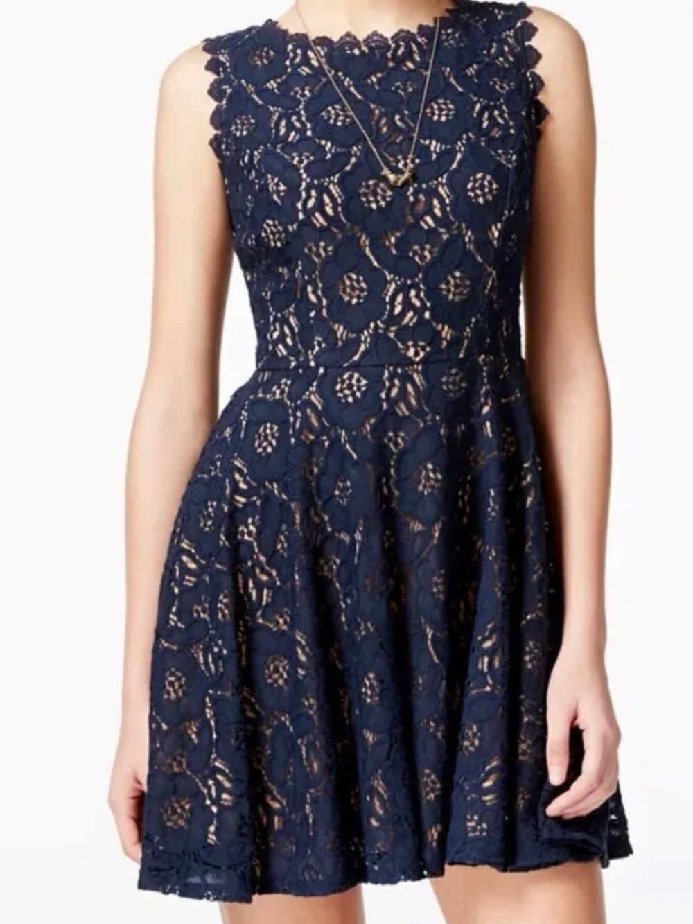 Navy Lace Overlay Dress, City Studio, size 5